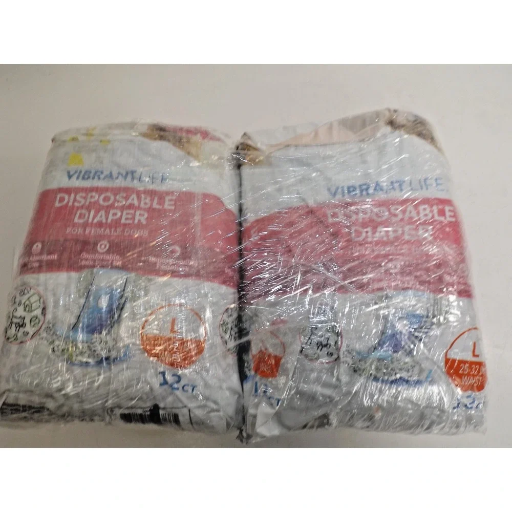 (2 pack) Vibrant Life Dog Diapers - Female Heat Dog size Lg - 12ct (opn package)